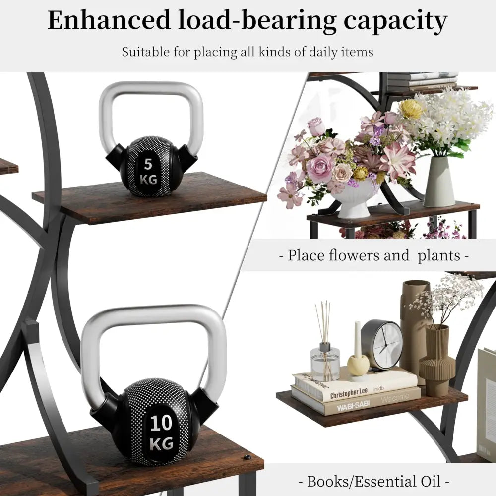 Compact tree black metal plant stand with multiple shelves living room