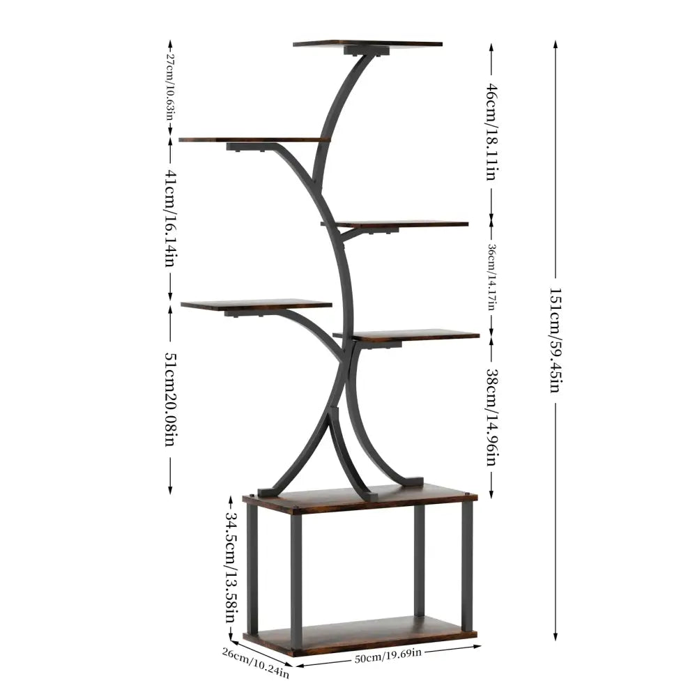 Compact tree black metal plant stand with multiple shelves living room