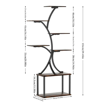Compact tree black metal plant stand with multiple shelves living room