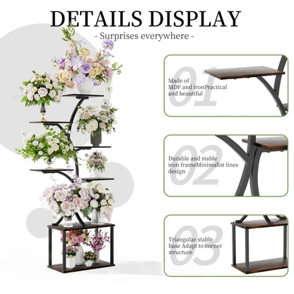 Compact tree black metal plant stand with multiple shelves living room