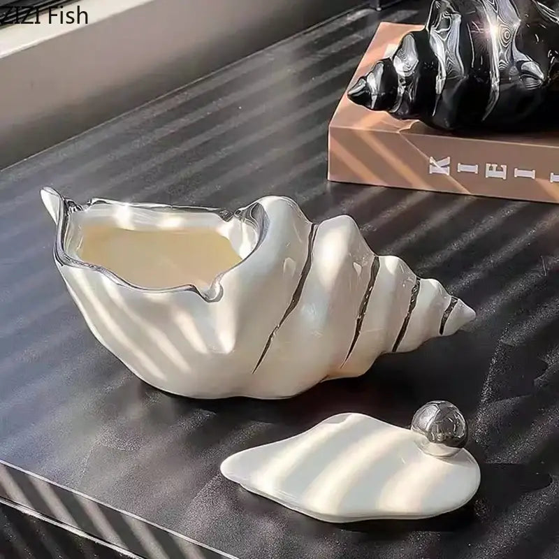 conch ashtray silver and white ceramic living room decor