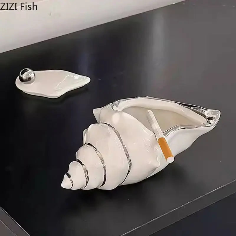 conch ashtray silver and white ceramic living room decor