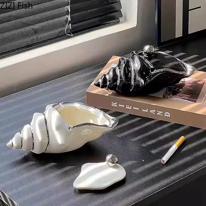 conch ashtray silver and white ceramic living room decor