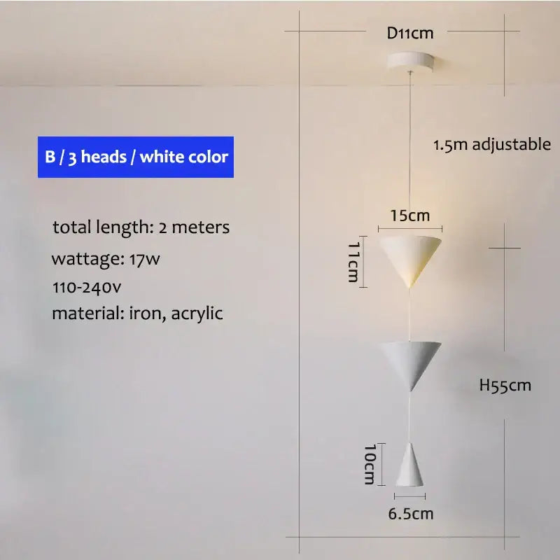 Modern minimalist white & bronze cone pendant light kitchen lamp