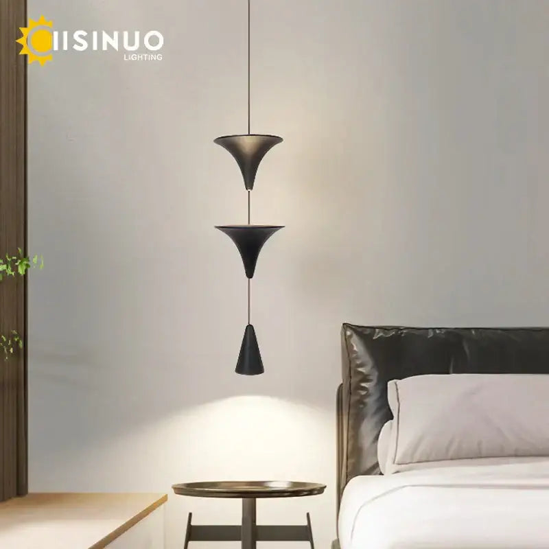 Modern minimalist white & bronze cone pendant light kitchen lamp