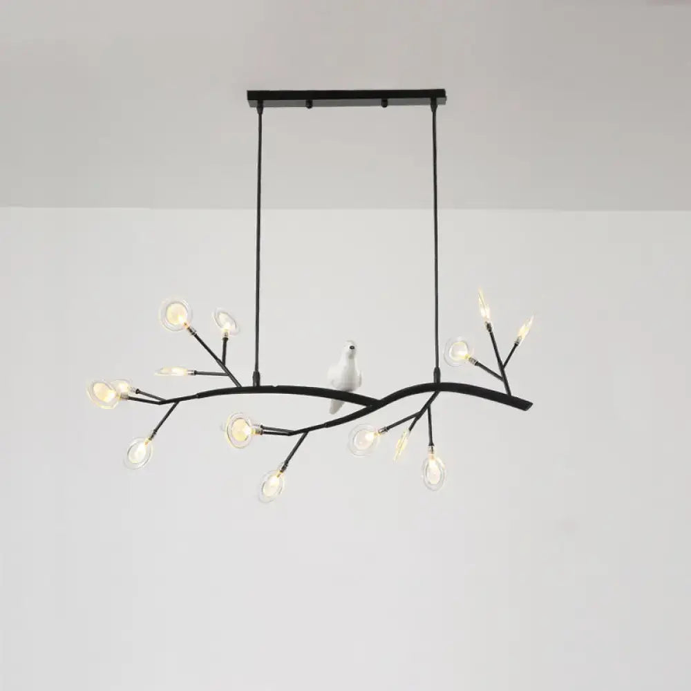 Contemporary gold branch pendant light with bird decoration dining room