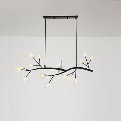 Contemporary gold branch pendant light with bird decoration dining room