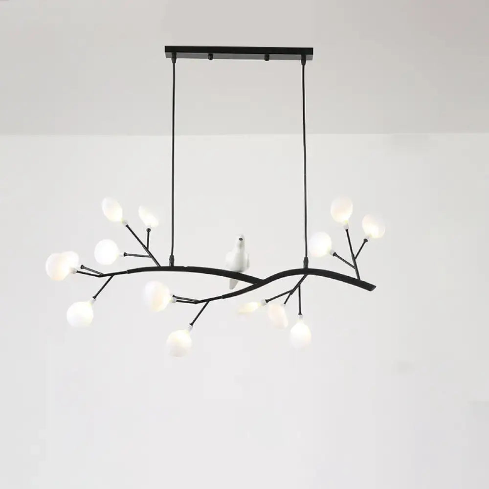 Contemporary gold branch pendant light with bird decoration dining room