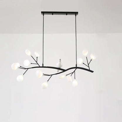 Contemporary gold branch pendant light with bird decoration dining room