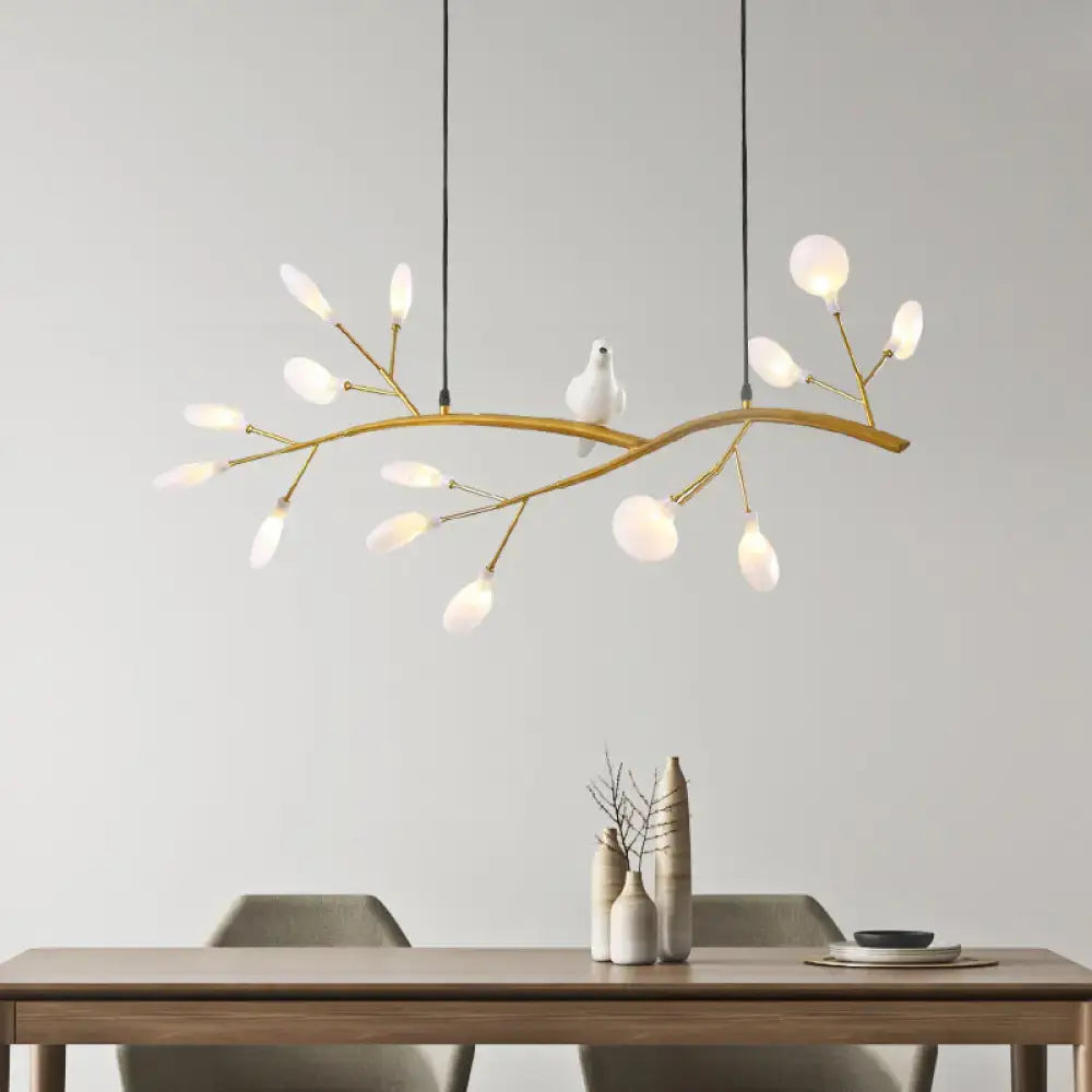 Contemporary gold branch pendant light with bird decoration dining room