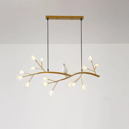 Contemporary gold branch pendant light with bird decoration dining room