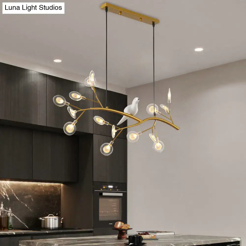 Contemporary gold branch pendant light with bird decoration dining room