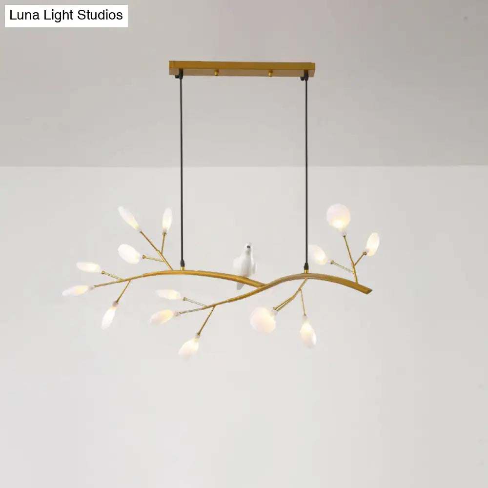 Contemporary gold branch pendant light with bird decoration dining room