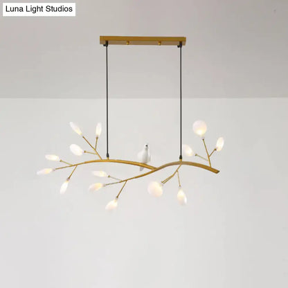 Contemporary gold branch pendant light with bird decoration dining room