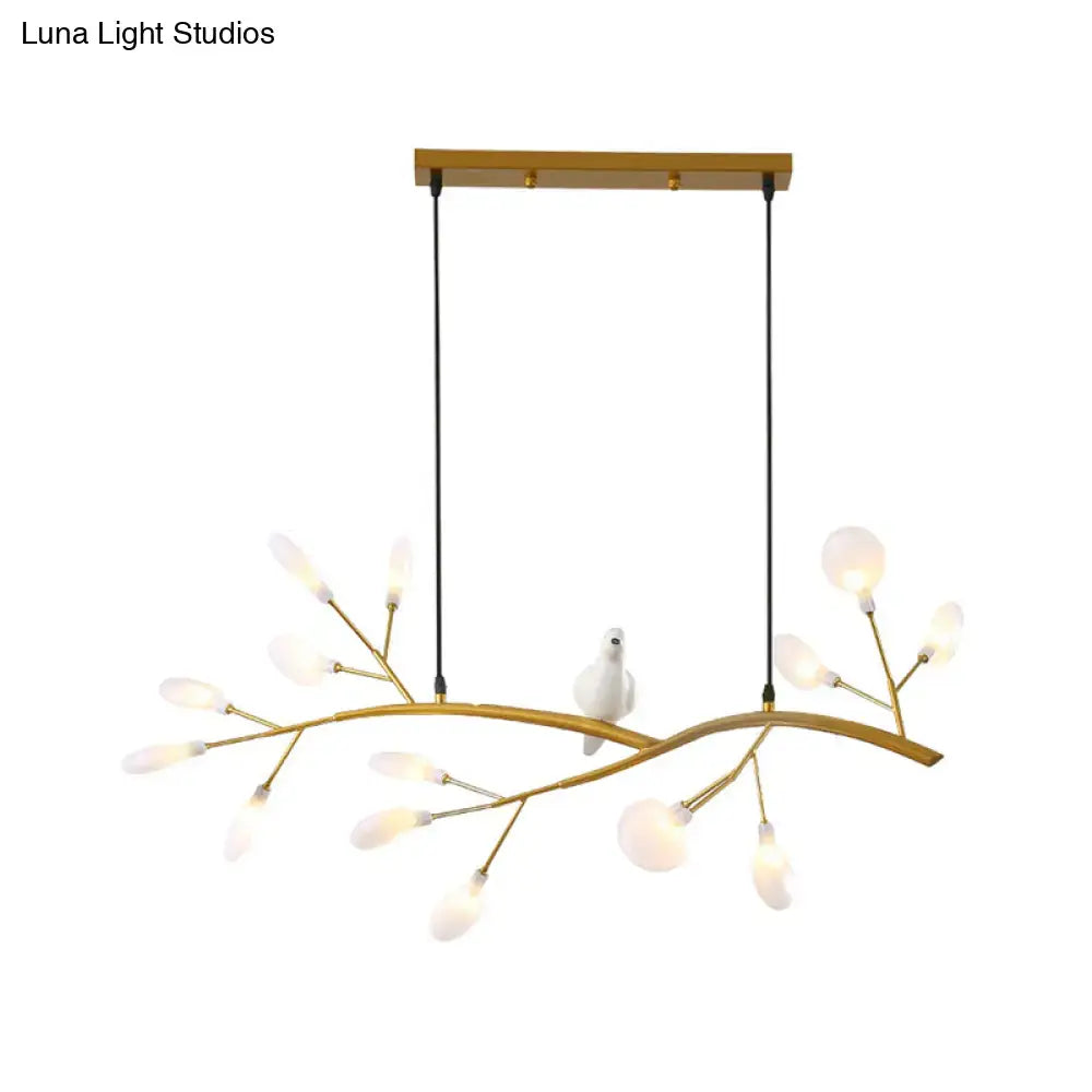 Contemporary gold branch pendant light with bird decoration dining room