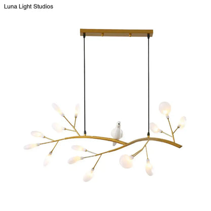 Contemporary gold branch pendant light with bird decoration dining room