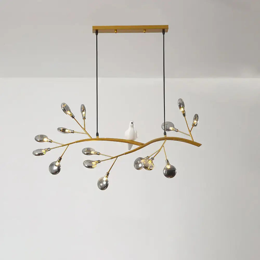 Contemporary gold branch pendant light with bird decoration dining room