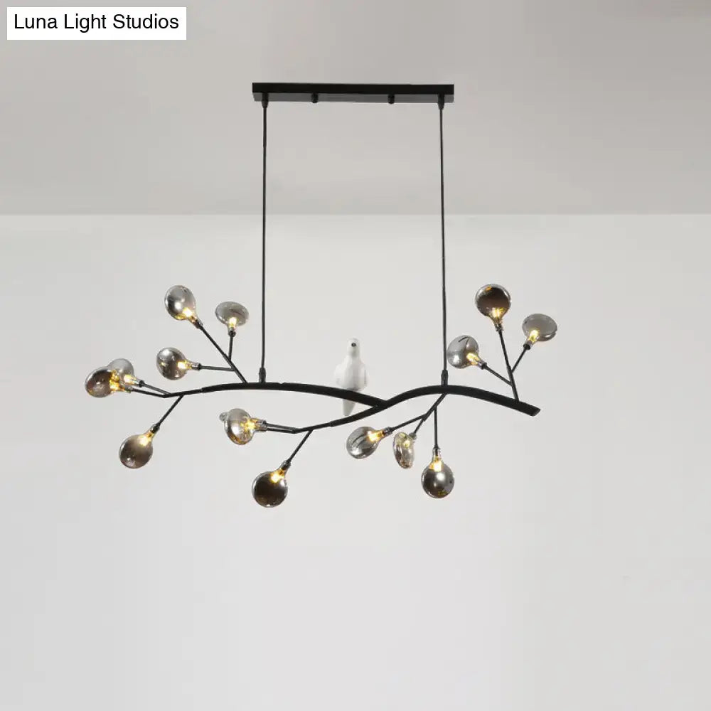 Contemporary gold branch pendant light with bird decoration dining room
