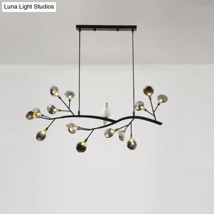 Contemporary gold branch pendant light with bird decoration dining room