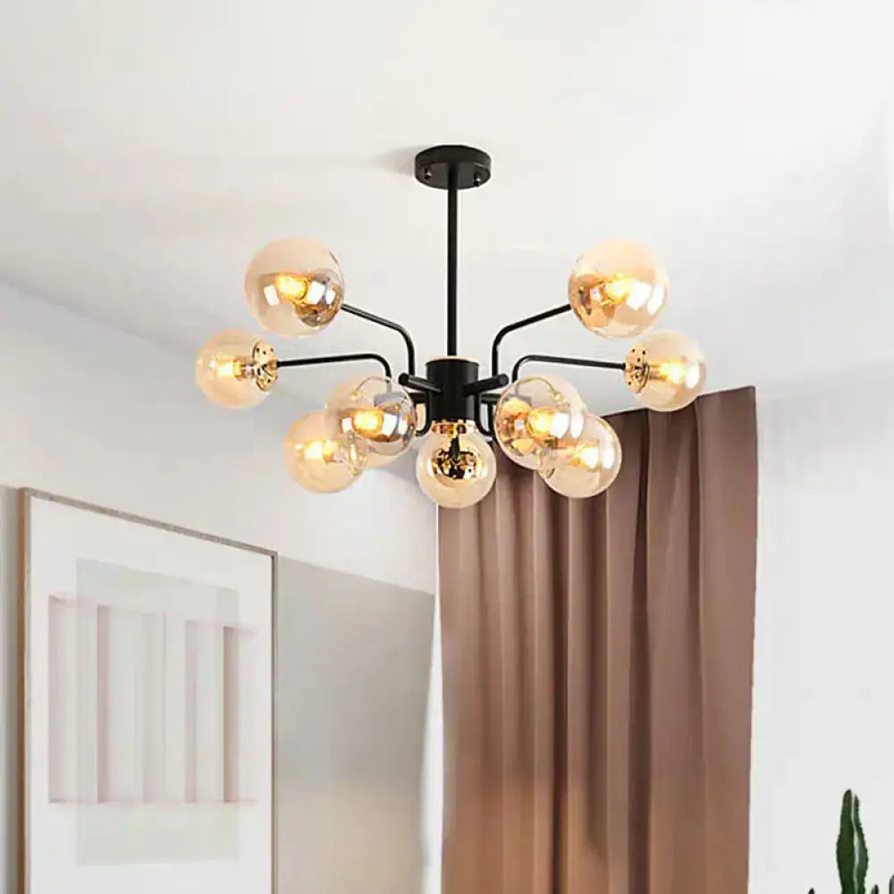 Contemporary black amber glass shade sphere living room chandelier