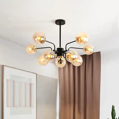 Contemporary black amber glass shade sphere living room chandelier