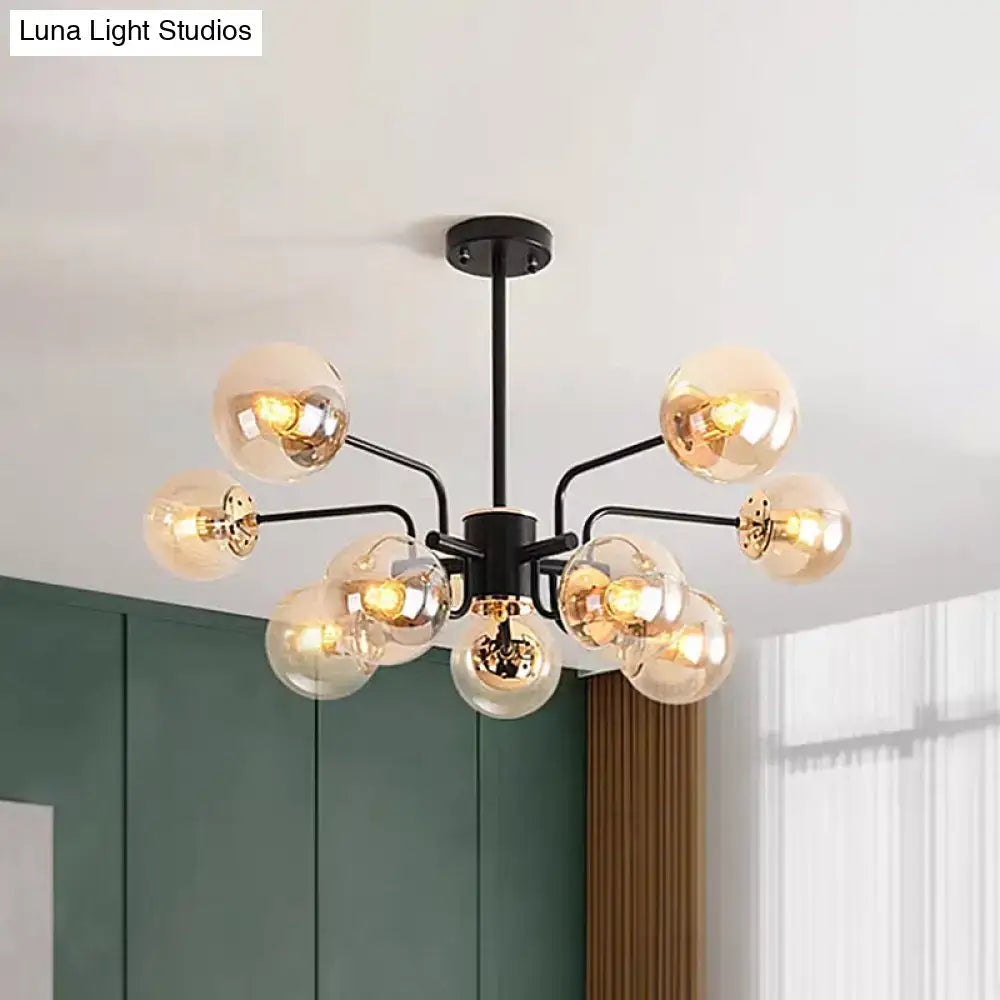 Contemporary black amber glass shade sphere living room chandelier