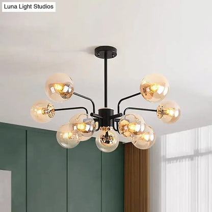 Contemporary black amber glass shade sphere living room chandelier