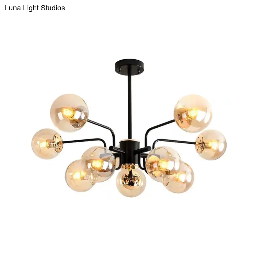 Contemporary black amber glass shade sphere living room chandelier