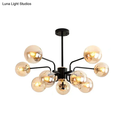 Contemporary black amber glass shade sphere living room chandelier