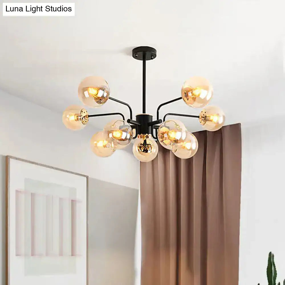 Contemporary black amber glass shade sphere living room chandelier