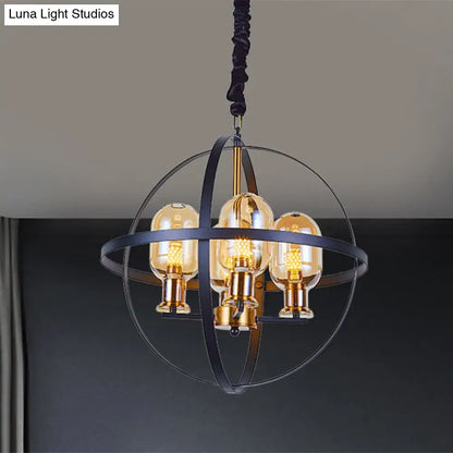 Industrial amber glass pendant chandelier – dining room brass light