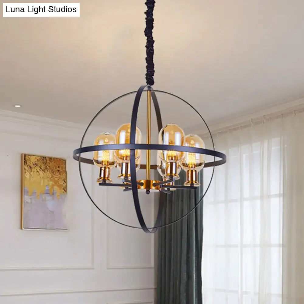 Industrial amber glass pendant chandelier – dining room brass light