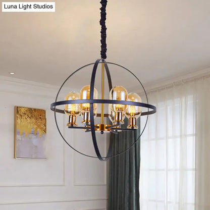Industrial amber glass pendant chandelier – dining room brass light