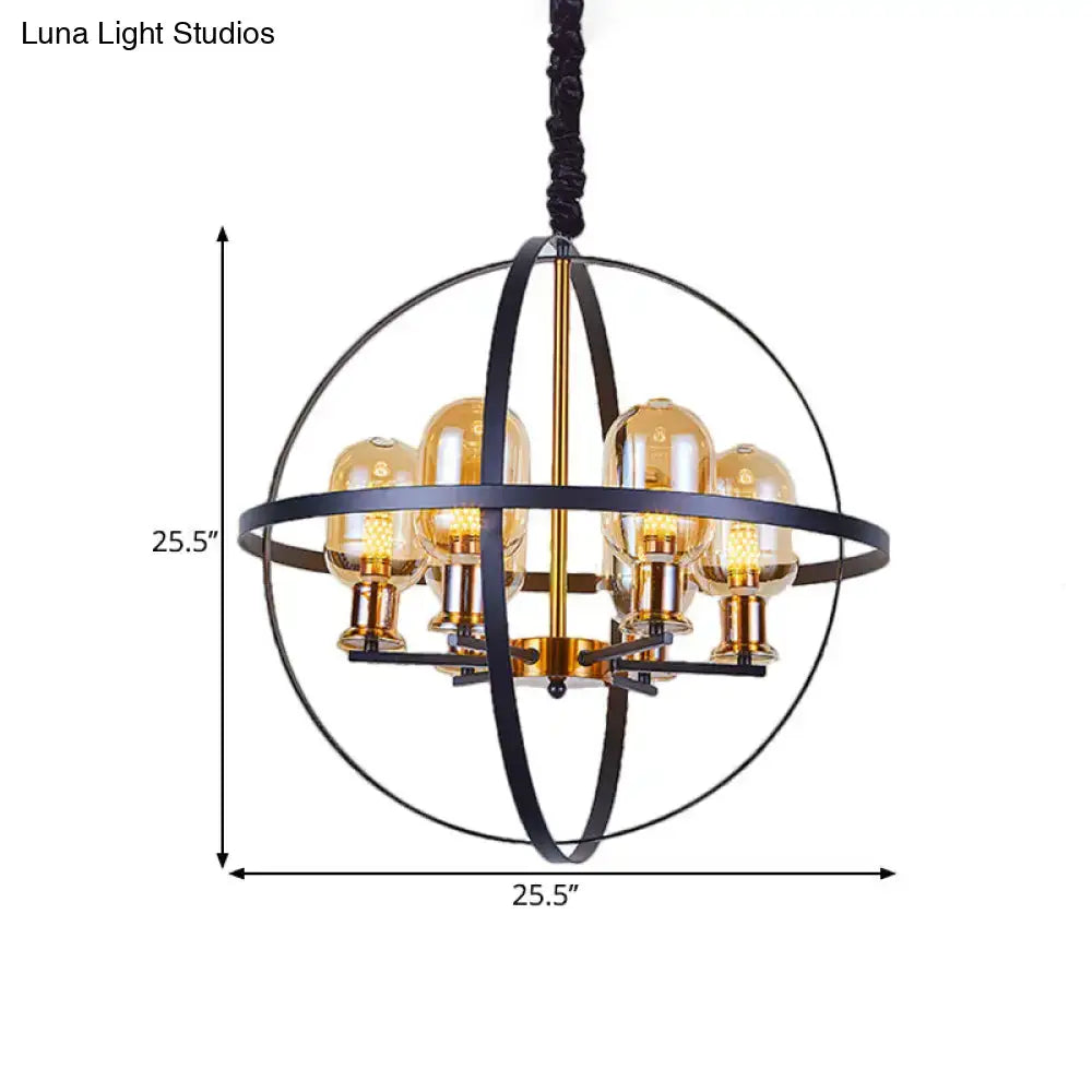 Industrial amber glass pendant chandelier – dining room brass light