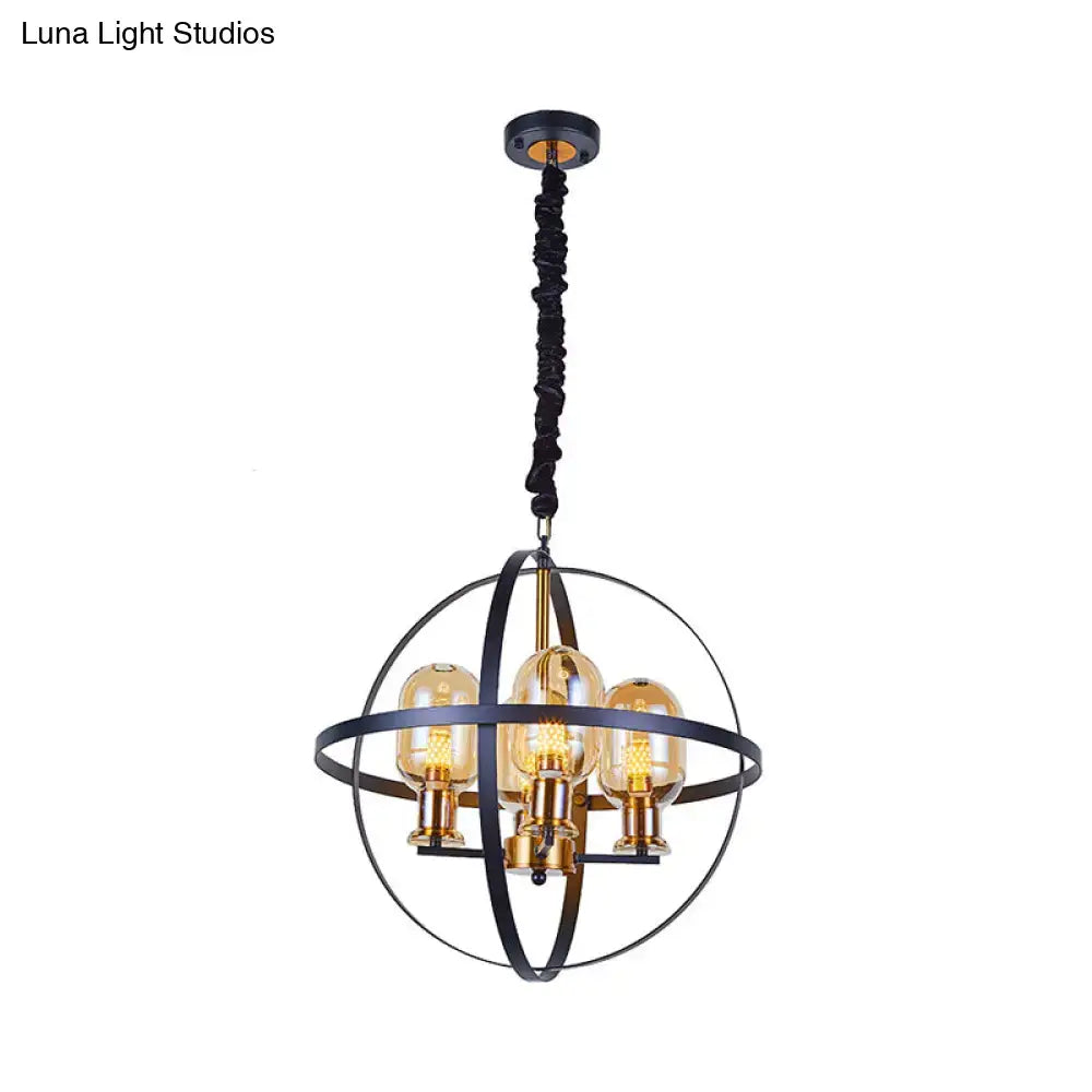 Industrial amber glass pendant chandelier – dining room brass light