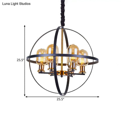 Industrial amber glass pendant chandelier – dining room brass light