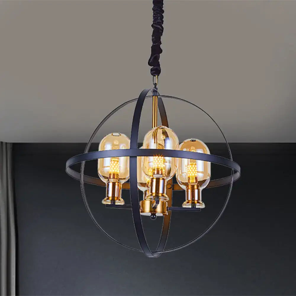 Industrial amber glass pendant chandelier – dining room brass light