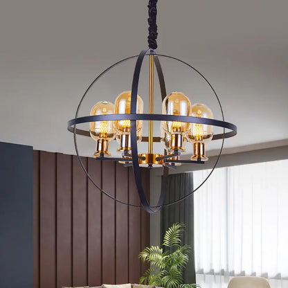 Industrial amber glass pendant chandelier – dining room brass light