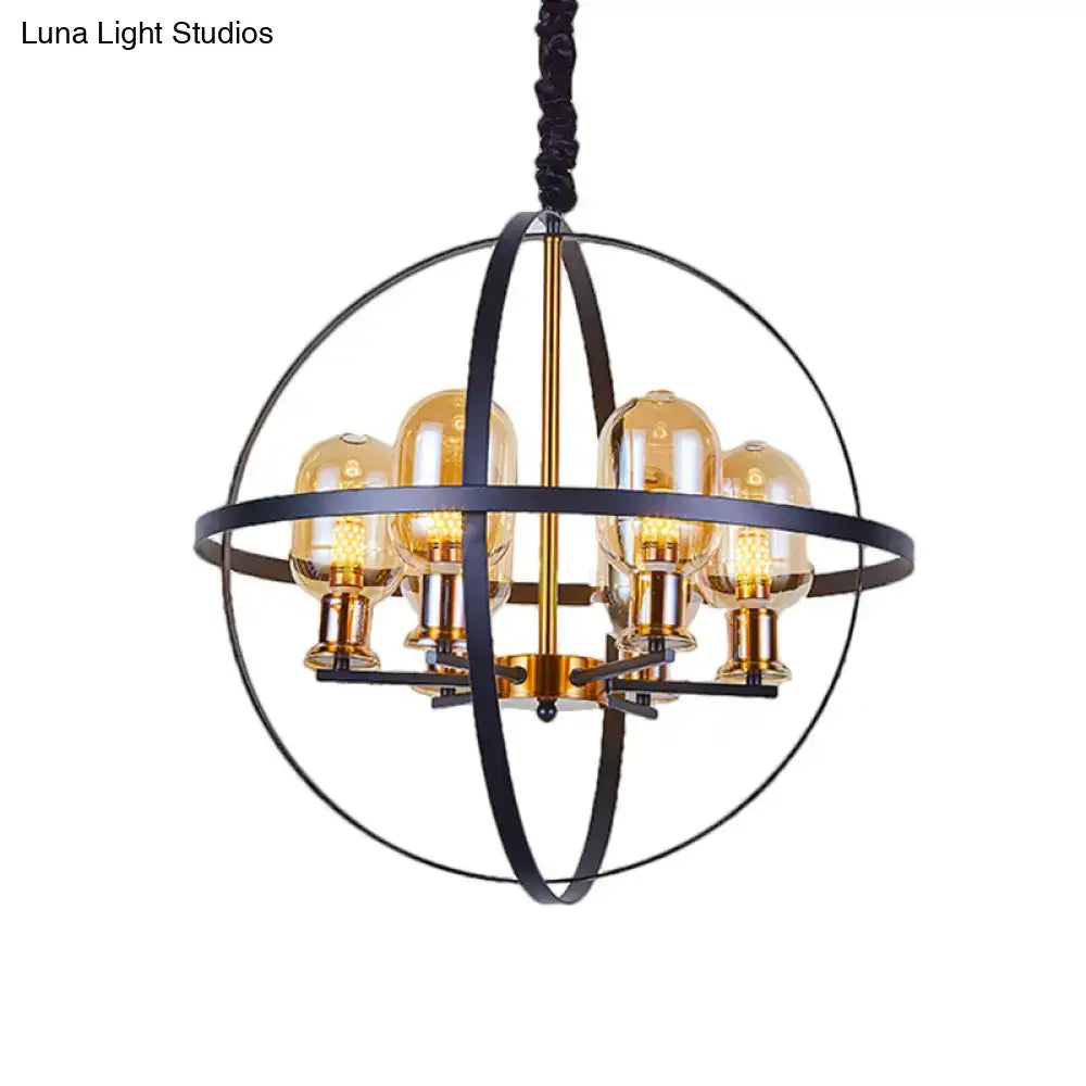 Industrial amber glass pendant chandelier – dining room brass light