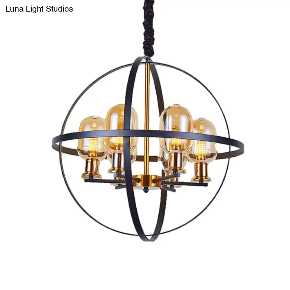 Industrial amber glass pendant chandelier – dining room brass light