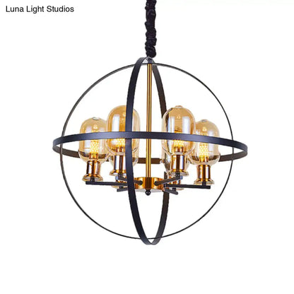 Industrial amber glass pendant chandelier – dining room brass light