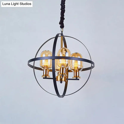 Industrial amber glass pendant chandelier – dining room brass light
