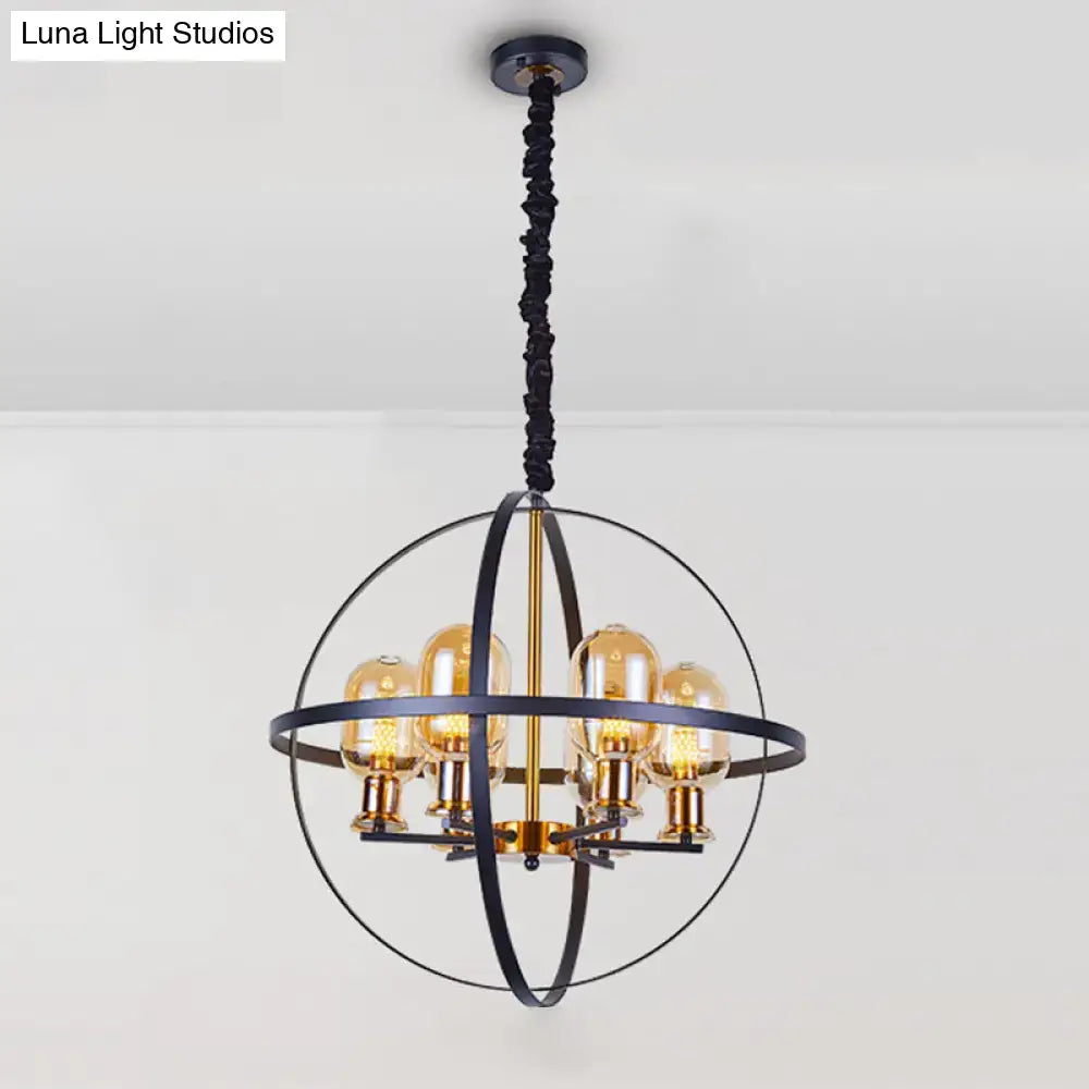 Industrial amber glass pendant chandelier – dining room brass light
