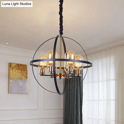 Industrial amber glass pendant chandelier – dining room brass light