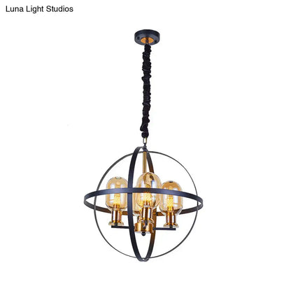 Industrial amber glass pendant chandelier – dining room brass light
