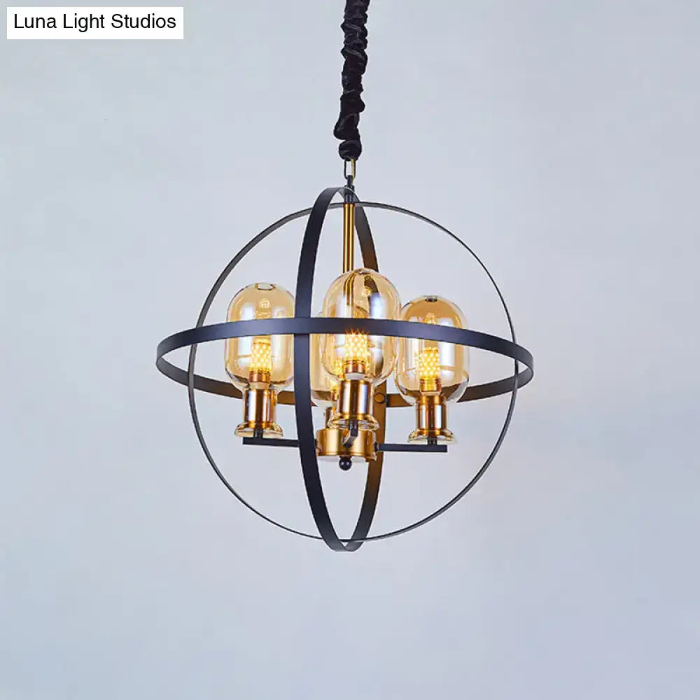 Industrial amber glass pendant chandelier – dining room brass light