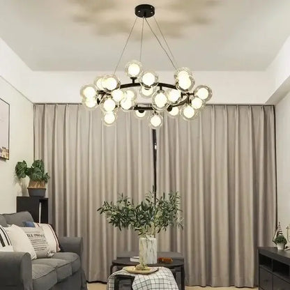 Modern black & gold chandelier with white glass ball for living room