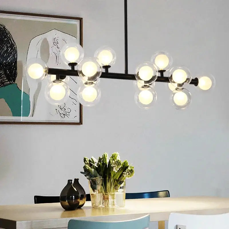Modern black & gold chandelier with white glass ball for living room