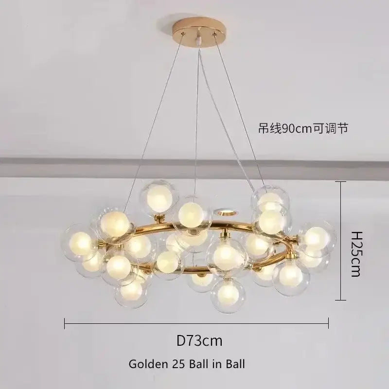 Modern black & gold chandelier with white glass ball for living room