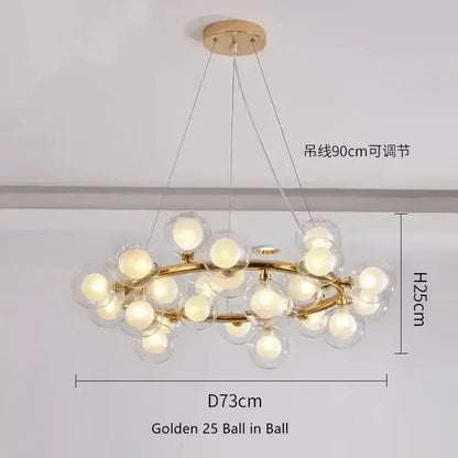 Modern black & gold chandelier with white glass ball for living room